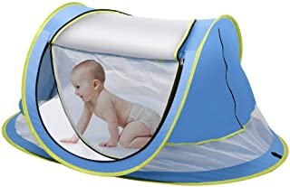 Photo 1 of Baby Beach Tent, NEQUARE Large Pop Up Tent for Beach, UPF 50+ Sun Shade Baby Tent, Baby Shade with Mosquito Net, Baby Beach Tent for Infant Blue
