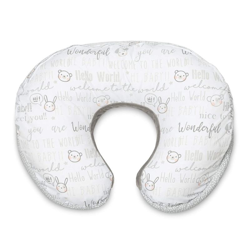 Photo 1 of Boppy Luxe Nursing Pillow and Positioner, Hello World, Ultra-soft minky fabric on one side with adorable appliqué and coordinating piping
