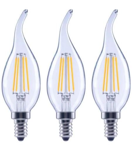 Photo 1 of 60-Watt Equivalent B11 Dimmable Flame Bent Tip Clear Glass Filament LED Vintage Edison Light Bulb Daylight (3-Pack)
(2 BOXES, 6 LIGHT BULBS)  