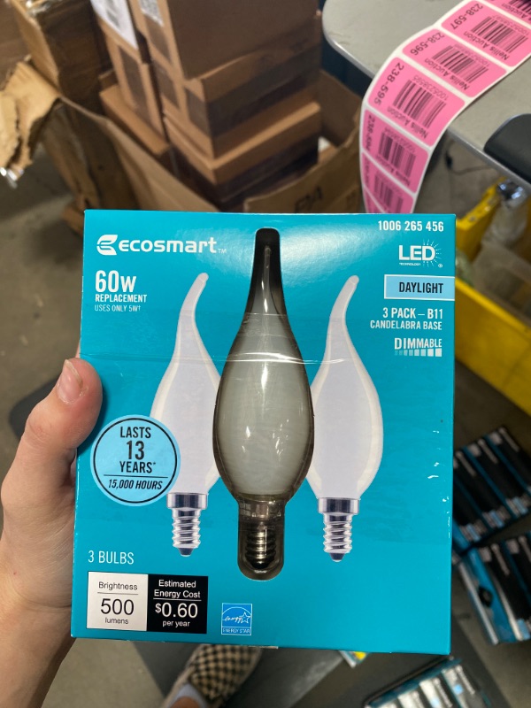 Photo 2 of 60-Watt Equivalent B11 Dimmable Flame Bent Tip Frosted Glass Filament LED Vintage Edison Light Bulb Daylight (3-Pack)
(2 BOXES, 6 LIGHT BULBS) 