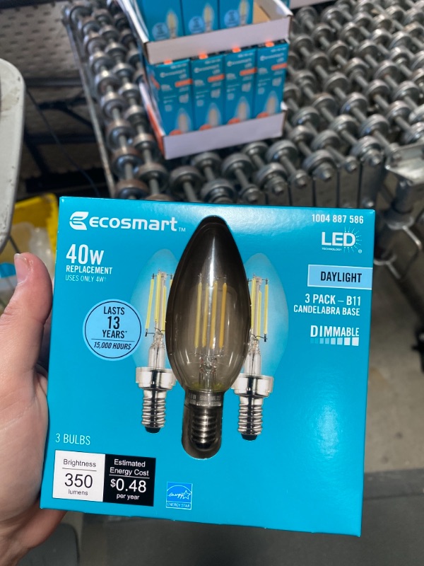 Photo 2 of 40-Watt Equivalent B11 Candle Dimmable ENERGY STAR Clear Glass Filament LED Vintage Edison Light Bulb Soft White(3-Pack)
(2 BOXES, 6 LIGHT BULBS) 
