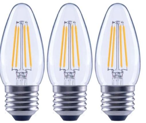 Photo 1 of 60-Watt Equivalent B11 Dimmable Blunt Tip Candle Clear Glass Filament LED Vintage Edison Light Bulb Daylight (3-Pack)
(2 BOXES, 6 LIGHT BULBS) 