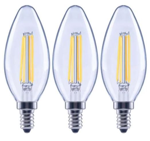Photo 1 of 100-Watt Equivalent B13 Dimmable Blunt Tip Candle Clear Glass Filament LED Vintage Edison Light Bulb Daylight (3-Pack)
(2 BOXES, 6 LIGHT BULBS) 
