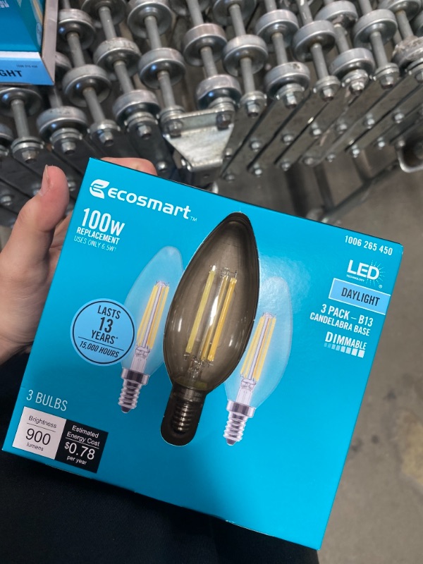 Photo 2 of 100-Watt Equivalent B13 Dimmable Blunt Tip Candle Clear Glass Filament LED Vintage Edison Light Bulb Daylight (3-Pack)
(2 BOXES, 6 LIGHT BULBS) 
