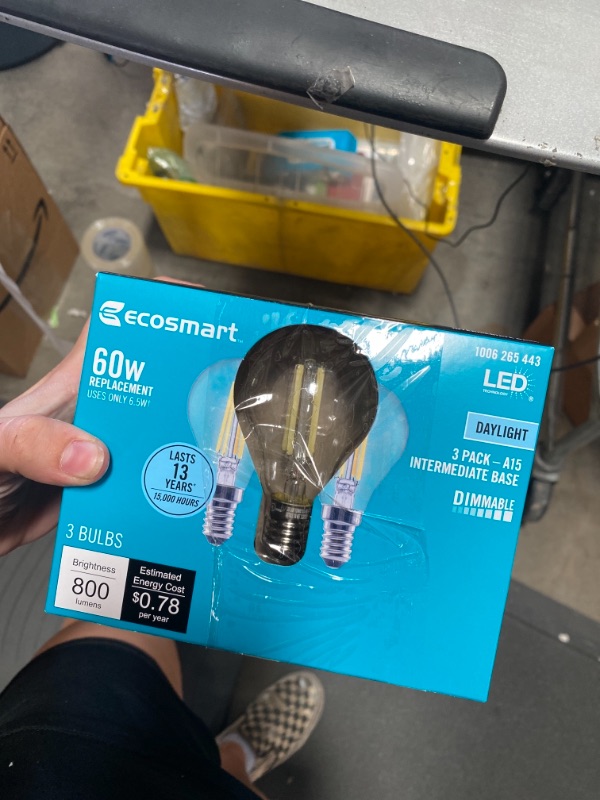 Photo 2 of 60-Watt Equivalent A15 Dimmable Appliance Fan Clear Glass Filament LED Vintage Edison Light Bulb DAYLIGHT (3-Pack)
(2 BOXES, 6 LIGHT BULBS) 
