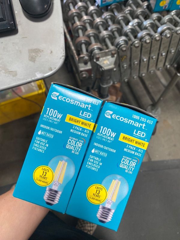 Photo 2 of 100-Watt Equivalent A15 Dimmable Appliance Fan Clear Glass Filament LED Vintage Edison Light Bulb BRIGHT WHITE (3-Pack)
(2 BOXES, 6 LIGHT BULBS) 