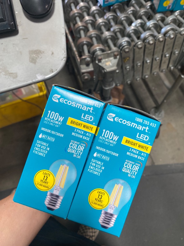 Photo 3 of 100-Watt Equivalent A15 Dimmable Appliance Fan Clear Glass Filament LED Vintage Edison Light Bulb BRIGHT WHITE (3-Pack)
(2 BOXES, 6 LIGHT BULBS) 