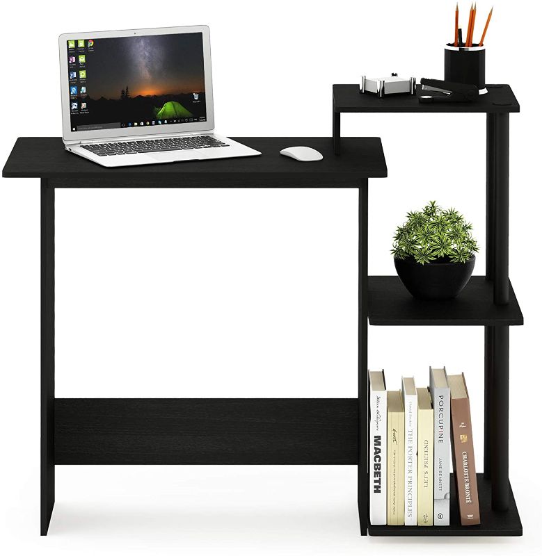 Photo 1 of FURINNO Efficient Home Laptop Notebook Computer Desk, Square Side Shelves, Americano/Black
