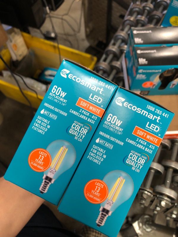 Photo 2 of 60-Watt Equivalent A15 Dimmable Clear Glass Filament LED Vintage Edison Light Bulb in SOFT WHITE  (3-Pack)
(2 BOXES, 6 LIGHT BULBS) 