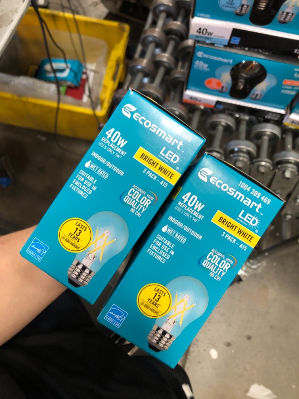 Photo 3 of 40-Watt Equivalent A15 Dimmable ENERGY STAR Clear Glass Filament Vintage Edison LED Light Bulb Bright White (3-Pack)
(2 BOXES, 6LIGHT BULBS) 