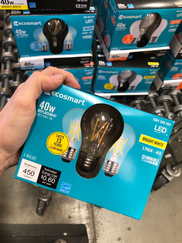 Photo 2 of 40-Watt Equivalent A15 Dimmable ENERGY STAR Clear Glass Filament Vintage Edison LED Light Bulb Bright White (3-Pack)
(2 BOXES, 6LIGHT BULBS) 