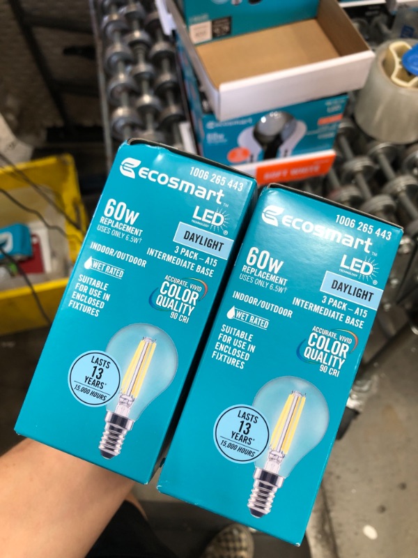 Photo 3 of 60-Watt Equivalent A15 Dimmable Appliance Fan Clear Glass Filament LED Vintage Edison Light Bulb DAYLIGHT (3-Pack)
(2 BOXES, 6 LIGHT BULBS) 