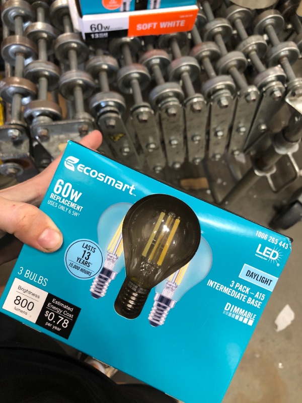 Photo 2 of 60-Watt Equivalent A15 Dimmable Appliance Fan Clear Glass Filament LED Vintage Edison Light Bulb DAYLIGHT (3-Pack)
(2 BOXES, 6 LIGHT BULBS) 