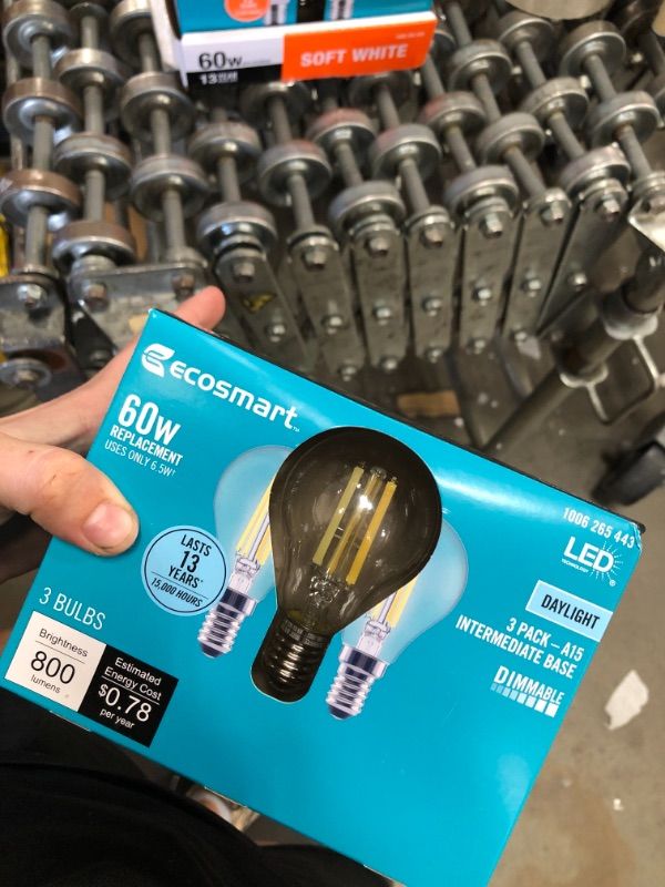 Photo 3 of 60-Watt Equivalent A15 Dimmable Appliance Fan Clear Glass Filament LED Vintage Edison Light Bulb DAYLIGHT (3-Pack)
(2 BOXES, 6 LIGHT BULBS) 