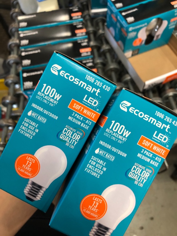 Photo 3 of 100-Watt Equivalent A15 Dimmable Appliance Fan Frosted Glass Filament LED Vintage Edison Light Bulb SOFT WHITE (3-Pack)
(2 BOXES, 6 LIGHT BULBS) 