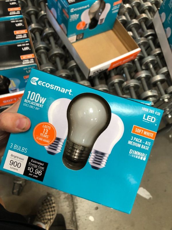 Photo 3 of 100-Watt Equivalent A15 Dimmable Appliance Fan Frosted Glass Filament LED Vintage Edison Light Bulb SOFT WHITE (3-Pack)
(2 BOXES, 6 LIGHT BULBS) 
