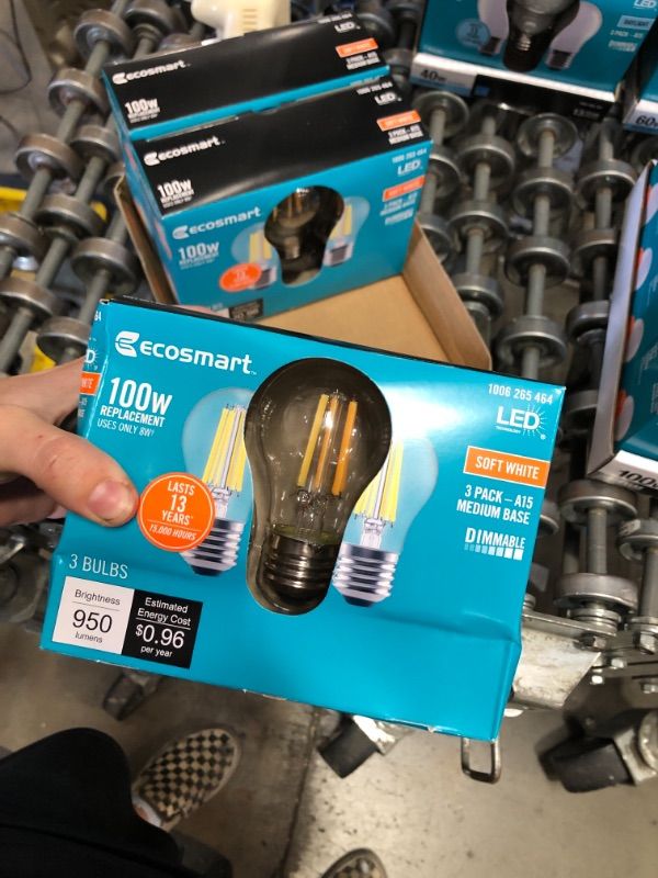 Photo 2 of 100-Watt Equivalent A15 Dimmable Appliance Fan Clear Glass Filament LED Vintage Edison Light Bulb Soft White (3-Pack)
(2 BOXES, 6 LIGHT BULBS)