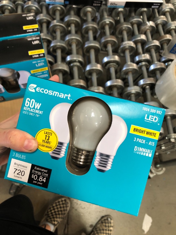 Photo 2 of 60-Watt Equivalent A15 Dimmable Frosted Glass Decorative Filament LED Vintage Edison Light Bulb BRIGHT WHITE (3-Pack)
(2 BOXES, 6 LIGHT BULBS) 
