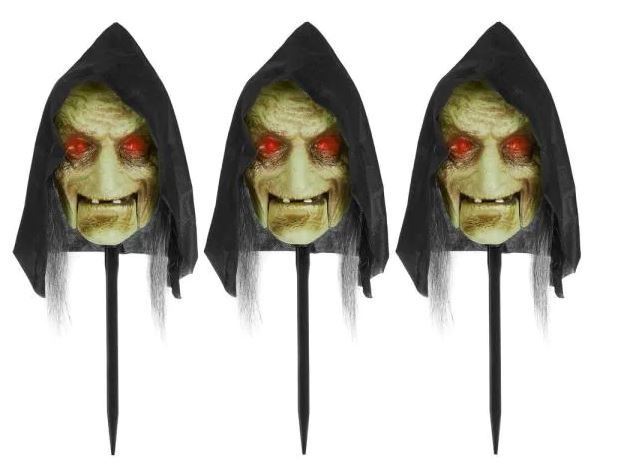 Photo 1 of 16 in. Animated LED Witch Halloween Pathway Markers (3-Pack)