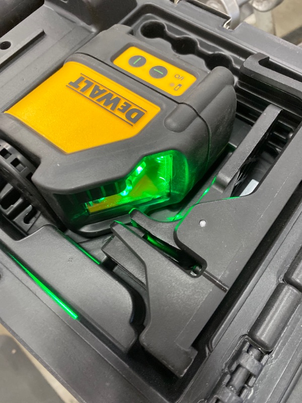 Photo 2 of 165 ft. Green Self-Leveling Cross Line Laser Level with (3) AAA Batteries & Case