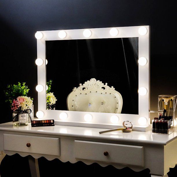 Photo 1 of *MISSING hardware and light covering* 
Chende Hollywood Lighted Makeup Mirror with 14 LED Light Bulbs, Lighted Vanity Mirror for Wall with Touch Control Dimmer in Makeup Studio, 3 Color Lighting Modes (31.5" X 23.6")
