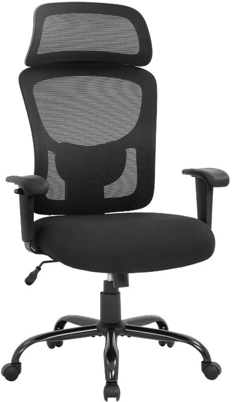 Photo 1 of *MISSING legs, wheels, gas lift, and hardware* 
BestOffice Big and Tall Office Chair 400lbs Wide Seat Executive Desk Chair with Lumbar Support Adjustable Armrest Ergonomic Headrest High Back Mesh Computer Chair Rolling Swivel Task Chair(Black)
