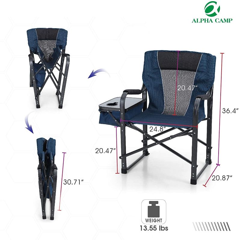 Photo 1 of *SEE last picture for damage* 
ALPHA CAMP Director Chair Folding Camping Chair with Side Table Heavy Duty Portable Chair with Cup Holder Cooler Bag Steel Outdoor Chair for Adults Oversized Lawn Chair for Picnic?Capacity-350 lbs
