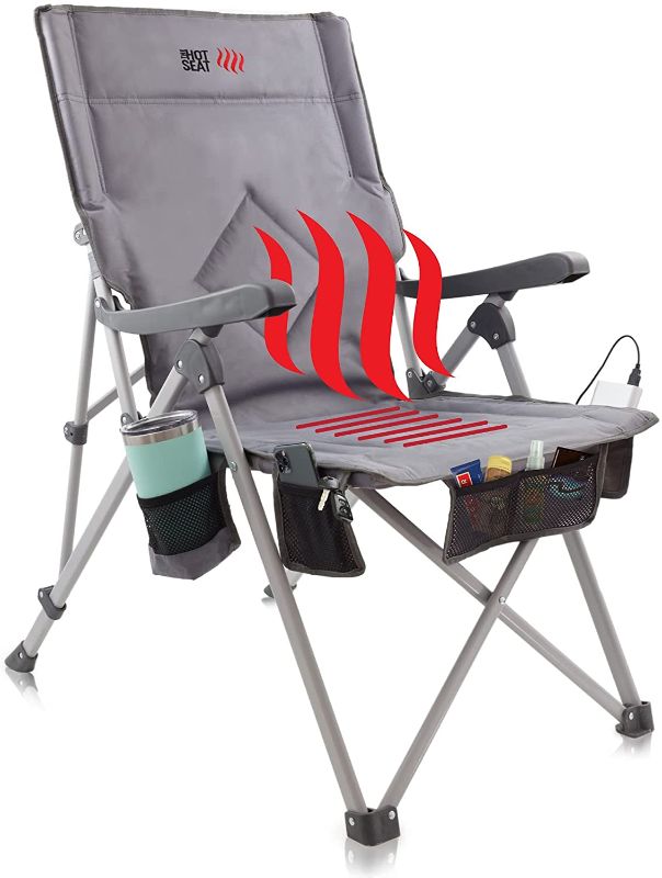 Photo 1 of *USED*
POP Design The Hot Seat, Heated Portable Chair, Perfect for Camping, Sports, Beach, and Picnics. USB Heated, X-Large Armrests, X-Large Travel Bag, 5 Pockets, Cup Holder (Battery Pack NOT Included)
