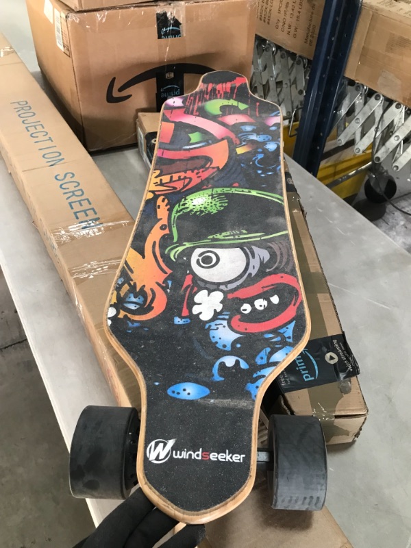 Photo 2 of *USED*
*MISSING remote, stickers, tools, and charging cord* 
windseeker Electric Skateboard, Electric Longboard with Remote for Adults and Teens, 450W Brushless Motor, 20 MPH Top Speed, 12.5 Miles Range, 5+2 Plys Maple and Bamboo, Max Load 220Lbs
