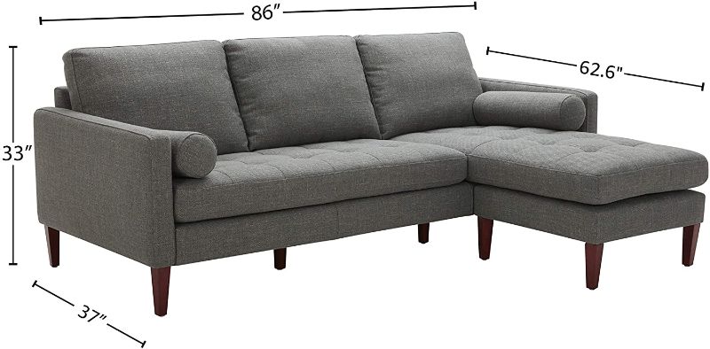 Photo 1 of *other pieces in zipped compartment under sofa* 
Amazon Brand – Rivet Aiden Mid-Century Modern Reversible Sectional Sofa (86") - Dark Gray
