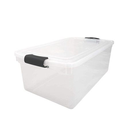 Photo 1 of *MISSING 2 latches* 
Homz 66 Qt. Latching Plastic Storage Container, Clear/Grey, Set of 2
