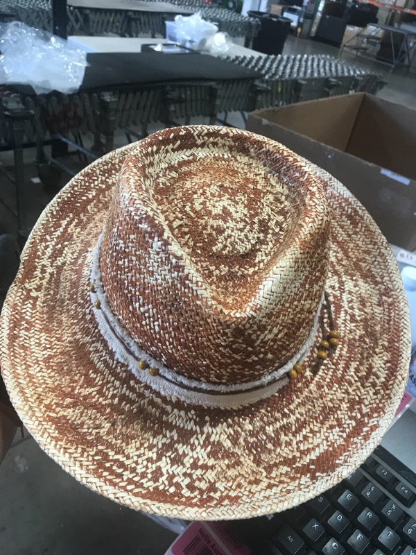 Photo 2 of Straw Hats for Men Women Panama Hat Classic Rancher Beach Sun Hat Wide Brim Lining Distressed/Burned Handmade, Large (7 1/8- 7 1/4)
