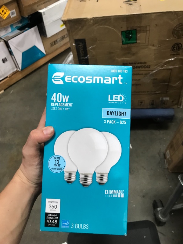 Photo 3 of 40-Watt Equivalent G25 Globe Dimmable ENERGY STAR Frosted Glass Filament LED Vintage Edison Light Bulb Daylight (3-Pack) 
