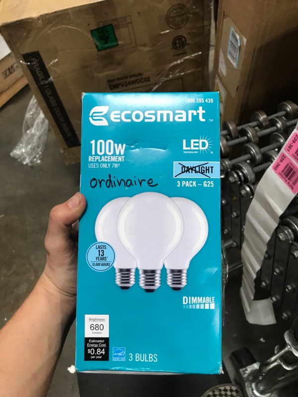 Photo 1 of 100-Watt Equivalent G25 Dimmable Globe Frosted Glass Filament LED Vintage Edison Light Bulb Daylight (3-Pack)
