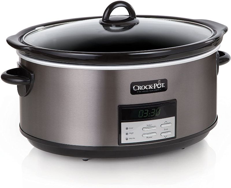 Photo 1 of Crock Pot Slow Cooker|8 Quart Programmable Slow Cooker with Digital Countdown Timer, Black Stainless Steel - SCCPVFC800-DS
MISSING LID 