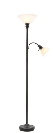 Photo 1 of 71 in. Bronze Mother Daughter Torchiere Lamp with Alabaster Glass Shade and 9.5-Watt LED Bulb Included
AS IS USED, MISSING ALABASTER GLASS SHADES, PLEASE SEE PHOTOS 
