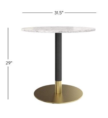 Photo 1 of *MISSING hardware*
Nathan James Lucy Small Mid-Century Modern Kitchen or Dining Table with Faux Carrara Marble Top and Brushed Metal Pedestal Base, Black/Gold
