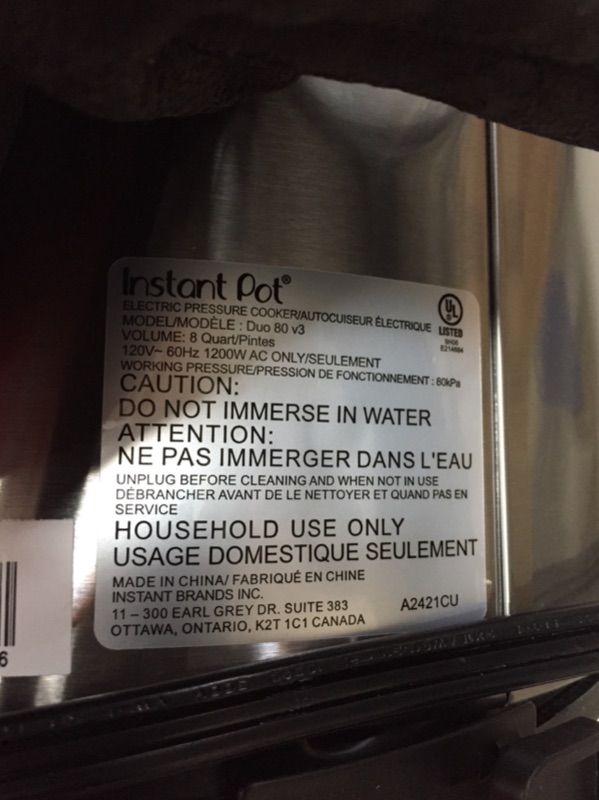 Photo 4 of *SEE last picture for damage* 
Instant Pot Duo 7-in-1 Electric Pressure Cooker, Slow Cooker, Rice Cooker, Steamer, Sauté, Yogurt Maker, Warmer & Sterilizer, 8 Quart, Stainless Steel/Black
