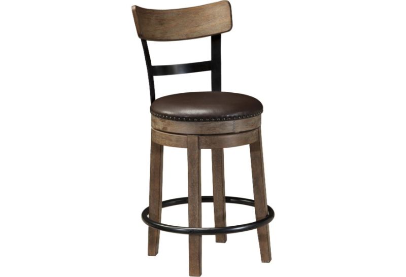 Photo 1 of *SEE notes*
UPHOLSTERED SWIVEL BARSTOOL WITH WOOD & METAL BACKREST, Pinnadel Collection by Ashley