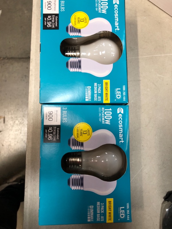 Photo 2 of 100-Watt Equivalent A15 Dimmable Appliance Fan Frosted Glass Filament LED Vintage Edison Light Bulb Bright White(3-Pack)
2 BOX BUNDLE
