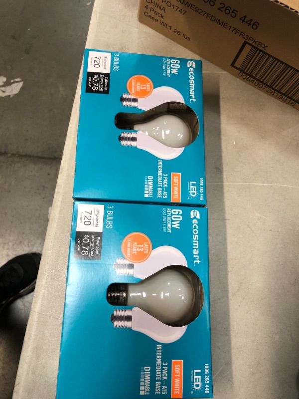 Photo 2 of 60-Watt Equivalent A15 Dimmable Appliance Fan Frosted Glass Filament LED Vintage Edison Light Bulb Soft White (3-Pack)
2 BOX BUNDLE