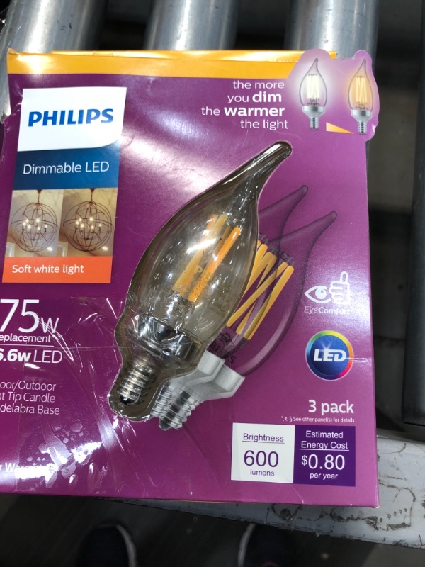 Photo 2 of Warm Glow Philips Philips Warm Glow 75W Equivalent Soft White BA11 Candelabra Dimmable LED Light Bulb (3-Pack)