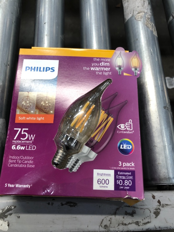 Photo 2 of Warm Glow Philips Philips Warm Glow 75W Equivalent Soft White BA11 Candelabra Dimmable LED Light Bulb (3-Pack)