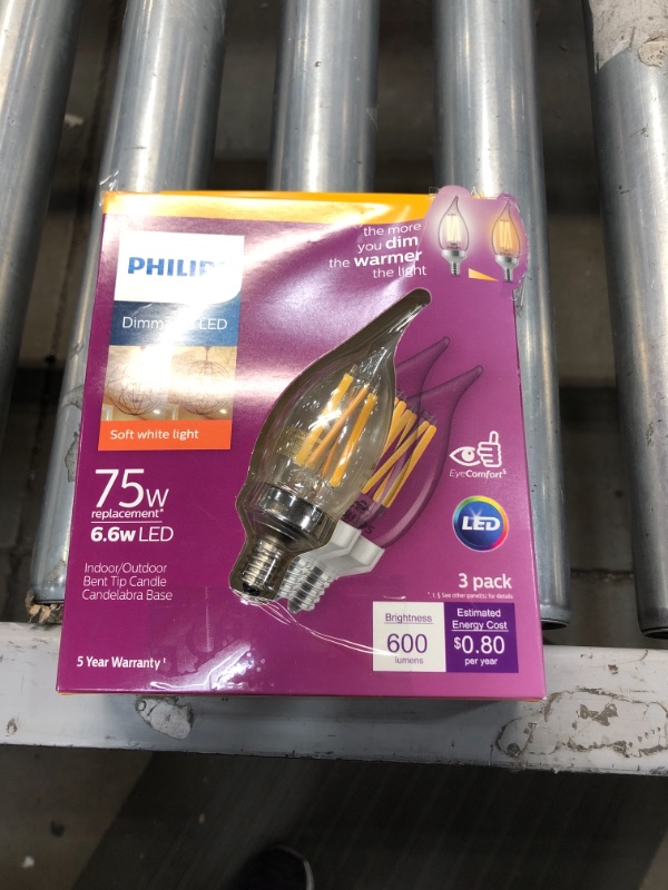 Photo 2 of Warm Glow Philips Philips Warm Glow 75W Equivalent Soft White BA11 Candelabra Dimmable LED Light Bulb (3-Pack)