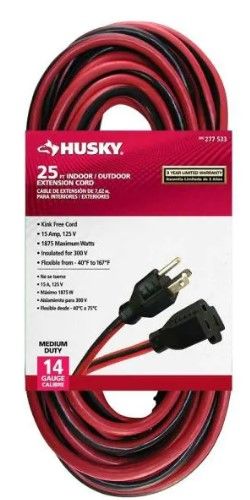 Photo 1 of 15 ft. 14/3 Indoor/Outdoor Extension Cord, Red and Black