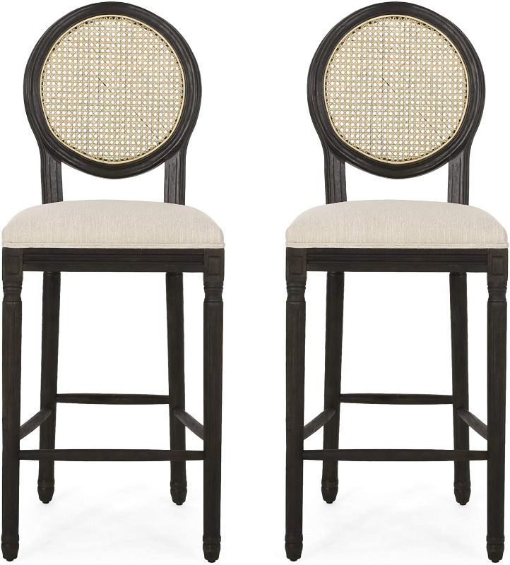 Photo 1 of **DAMAGED PARTS ONLY *** Christopher Knight Home Randy French Country Wooden Barstools with Upholstered Seating (Set of 2), Beige and Black
