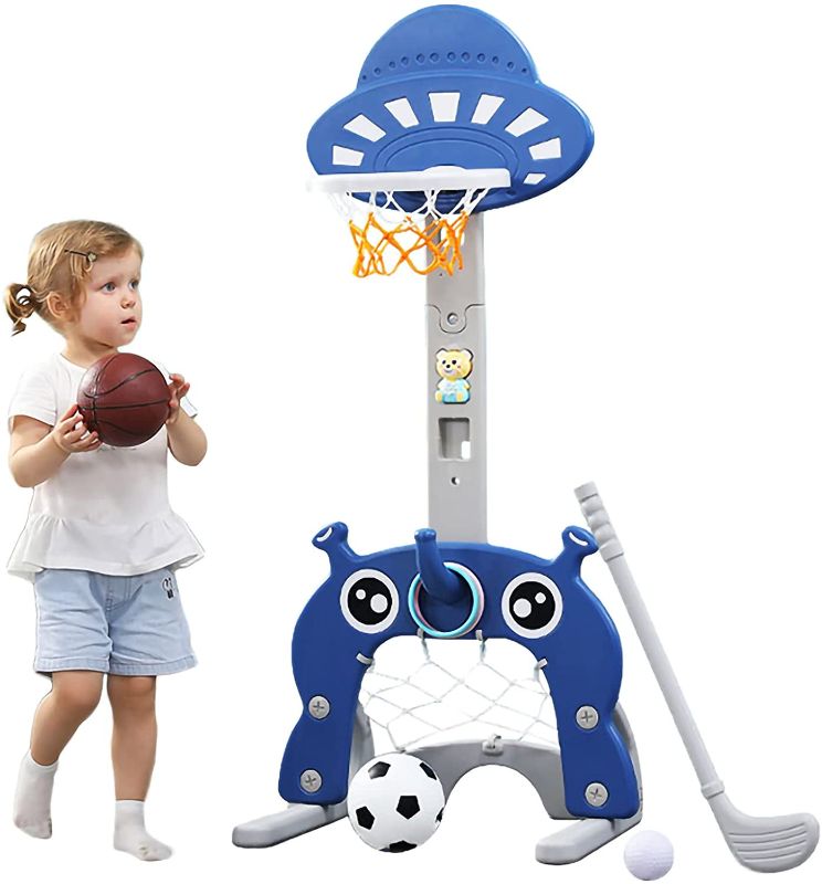 Photo 1 of Basketball Hoop for Kids 5 in 1 Sports Activity Center Grow-to-Pro Adjustable Easy Score Basketball Hoop Football / Soccer Goal Golf Game Ring Toss Best...
