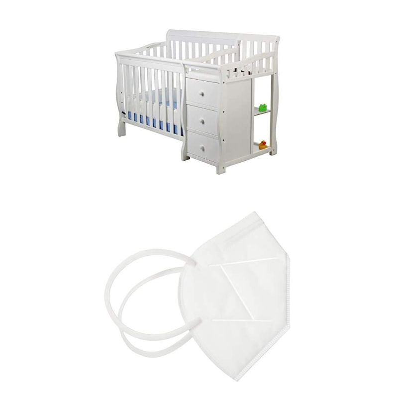 Photo 1 of Dream On Me Jayden 4-in-1 Mini Convertible Crib and Changer in White, Greenguard Gold Certified & Dream On Me Disposable Face Mask I Pack of 10
