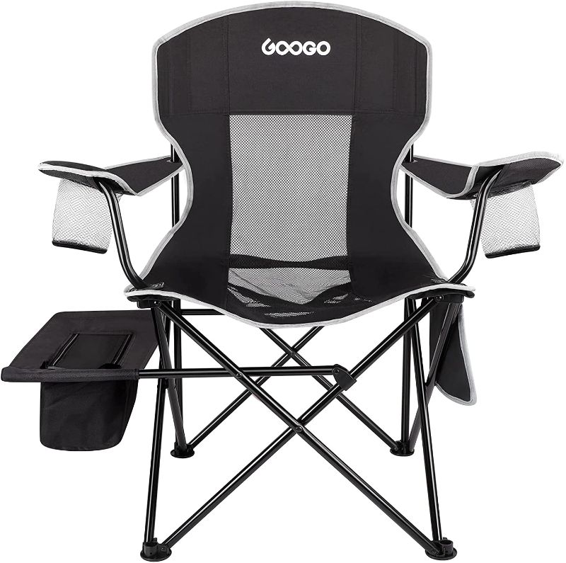 Photo 1 of 
Googo Camping Chair Folding, Portable Lightweight Chair with Cooler, Cup Holder, Mesh Back Seat, Supports 300lbs, Collapsible Compact Chair with Carry Bag...
Color:Black