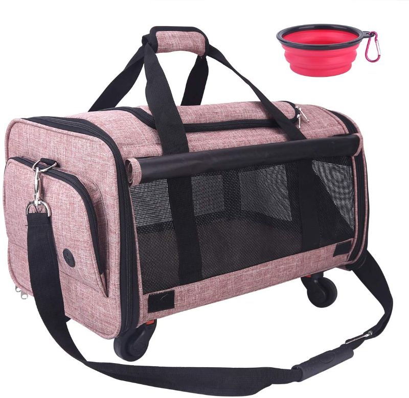 Photo 1 of 
NOYAL Pet Carrier Airline Approved, Soft-Sided Dog Travel Carriers with Removable Wheels Collapsible Cat Carrier for Small Medium Pet Up to 44lbs (20.5"...
Size:Medium (Pack of 1)
Color:Pink